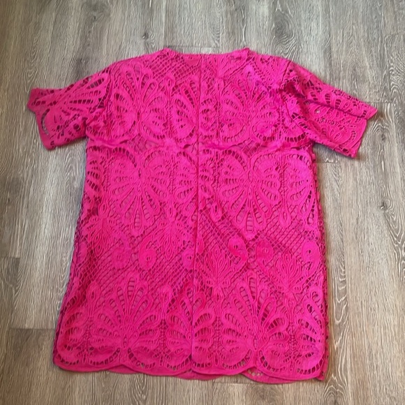 Boohoo size 20 hot pink Richie PLUS PREMIUM CROCHET LACE SHIFT DRESS - Picture 7 of 7